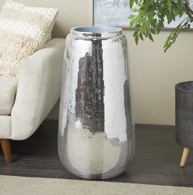 Deco Marche Silver Fiberglass Mosaic Floor Decorative Vase-3