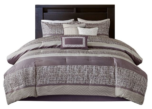 Olliix by Madison Park Rhapsody 7 Piece Purple California King Jacquard Comforter Set-0