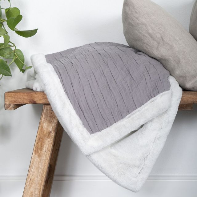 Concept ZZZ White/Gray 50x70 Matelasse & Faux Fur Throw-1