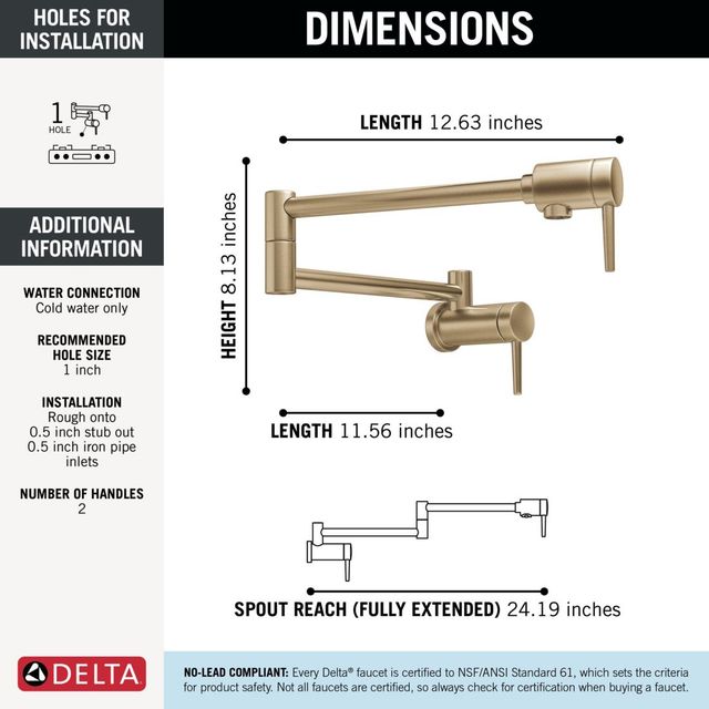 Delta Other Champagne Bronze Contemporary Wall Mount Pot Filler-2