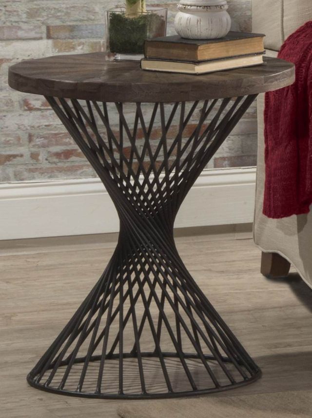 HH2 Home Kanister Walnut End Table with Dark Pewter Base-3