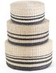 K & K Interiors Set of 3 Round Rattan Grass Stools with Black Stripes-0