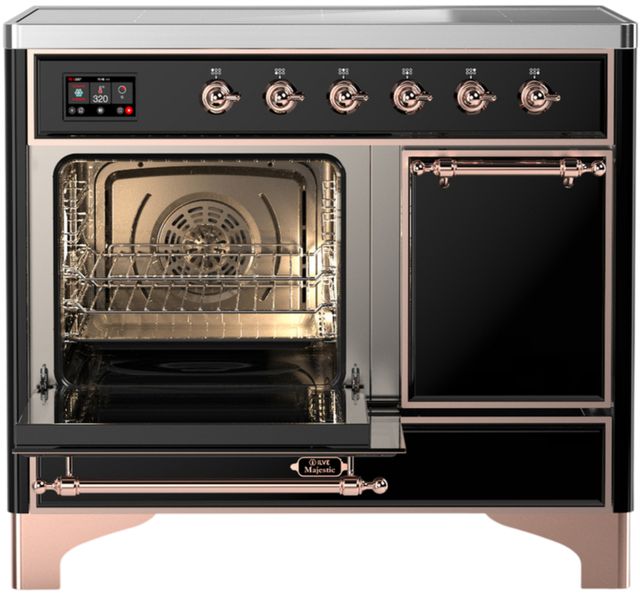 Ilve® Majestic III 40" Glossy Black Pro Style Induction Range with Solid Door and Copper Trim-3