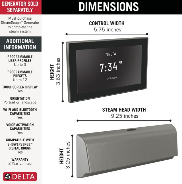 Delta SteamScape™ Deluxe System Lumicoat® Black Stainless Unilateral Digital Steam Package-3