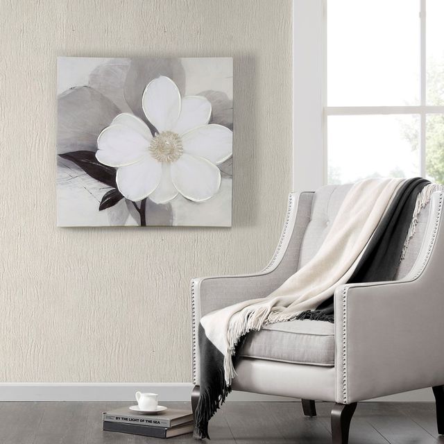 Olliix by Madison Park Midday Bloom White Floral Hand Embellished Canvas-3