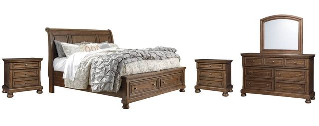 Signature Design by Ashley® Flynnter 5-Piece Medium Brown King Sleigh Storage Bed Set-0