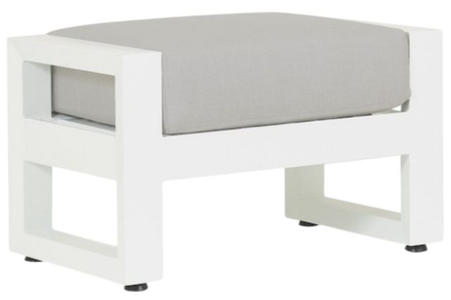 Sunset West Newport Satin White Aluminum Outdoor Ottoman with Cast Silver Cushion-0