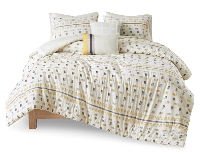 Olliix by Madison Park Essentials Auden 5 Piece Yellow Full/Queen Cotton Jacquard Comforter Set-0