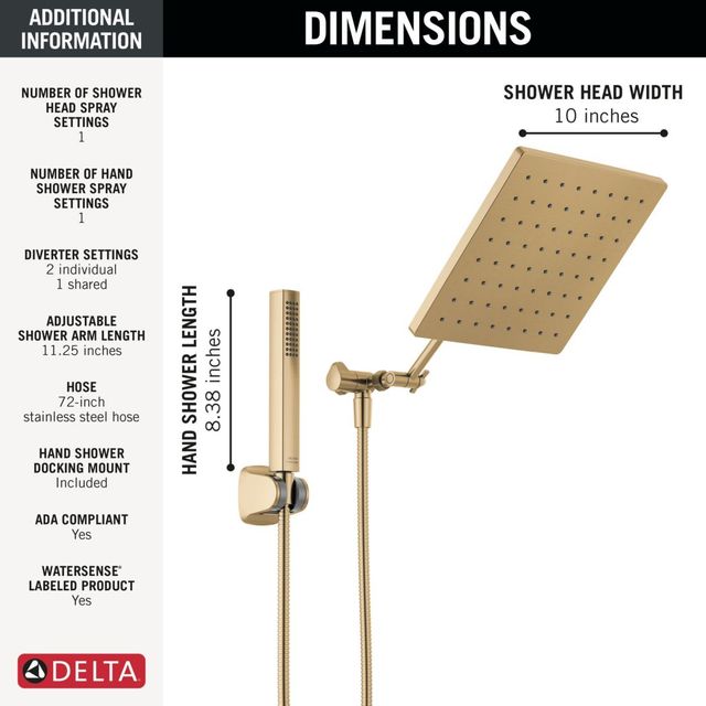 Delta Universal Showering Champagne Bronze 10" Raincan Shower Head and Handheld Combo with Adjustable Extension Arm-3