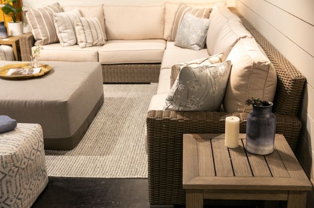 Sunset West Coronado 3-Piece Driftwood Resin Wicker Outdoor Sectional with Canvas Flax Cushion-3