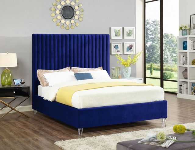 Meridian Furniture Candace Navy Velvet Queen Bed-1