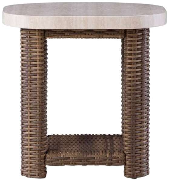 Signature Design by Ashley® Angel Island Beige Aluminum/Wicker Outdoor End Table with Brown Base-1