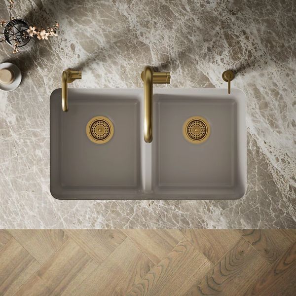 KOHLER® Riverby® Truffle 33" Undermount Double-Equal Bowl Workstation Kitchen Sink-2