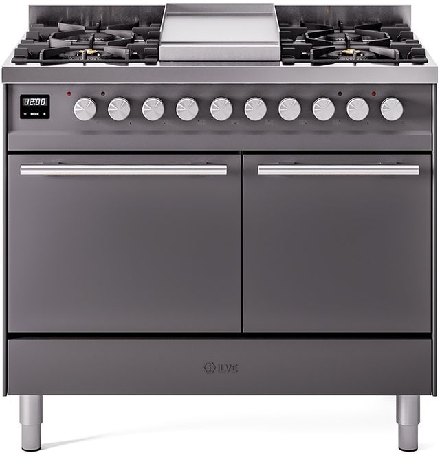 Ilve® Professional Plus II 40" Graphite Matte Pro Style Dual Fuel Range-0