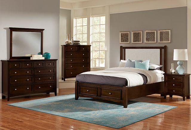 Vaughan-Bassett Bonanza Cherry/Gray Full Upholstered Panel Storage Bed-1