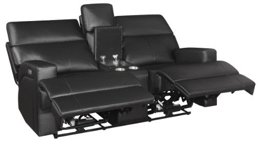 Mazin Furniture Sethos Black Power Reclining Loveseat with Center Console-2