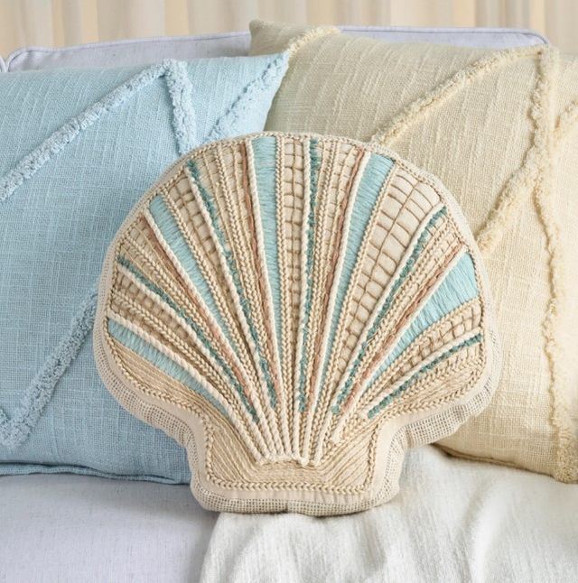 Nourison Home™ Mina Victory Coastal Accessories Blue Embellished Seashell 15"x15" Throw Pillow-2