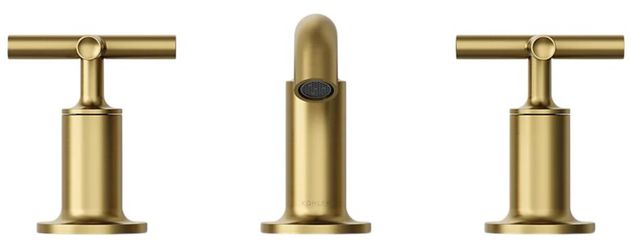 KOHLER® Purist® Vibrant Brushed Moderne Brass Widespread Bathroom Sink Faucet with Cross Handles-1