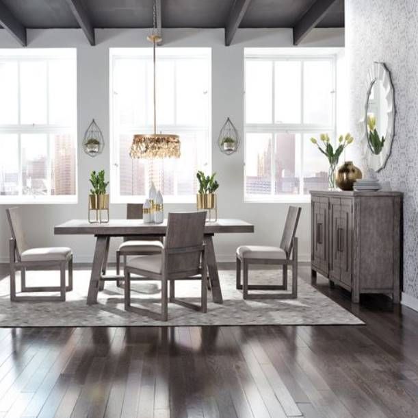 Liberty Furniture Modern Farmhouse 5-Piece Dakota/Dusty Charcoal Trestle Table Set-0