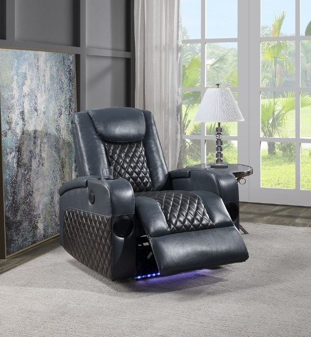 ACME Furniture Alair Black/Blue Power Recliner-1