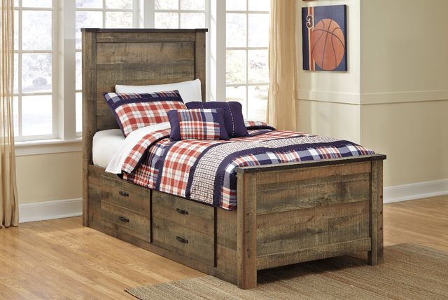 Signature Design by Ashley® Trinell Rustic Brown Youth Twin Panel Bed with 2-Drawer Storage-2