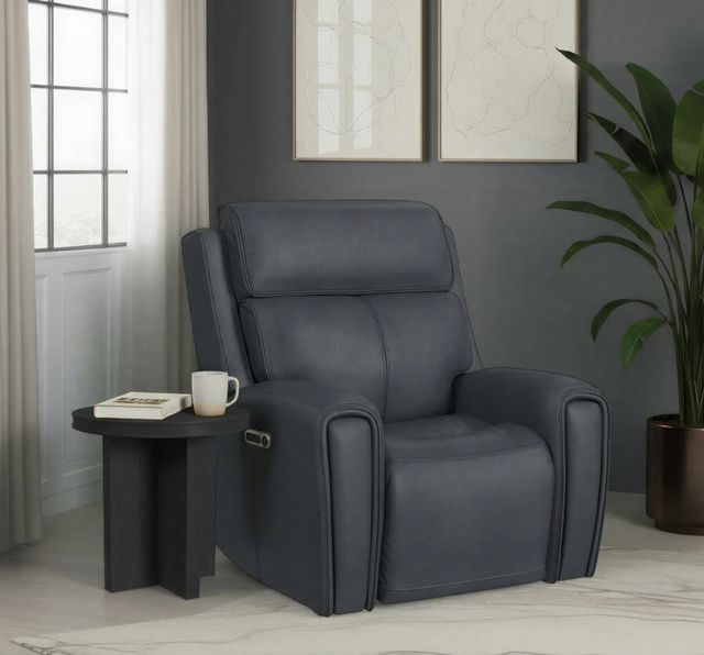 Flexsteel® Warren True Navy Leather Power Recliner with Power Headrest and Lumbar-1