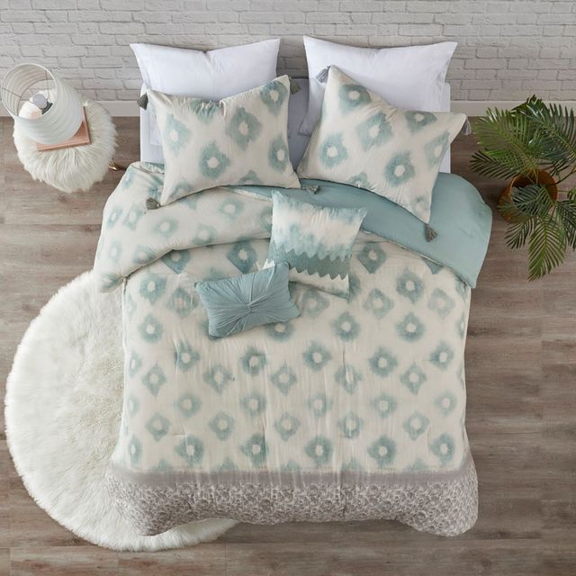 Olliix by Madison Park Lila Aqua Full/Queen Five Piece Cotton Comforter Set-1
