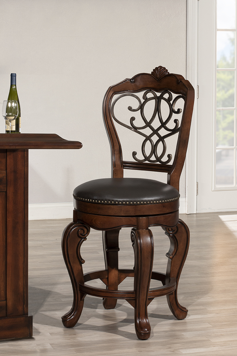 HH2 Home Burrell Brown Cherry Old Steel Swivel Counter Stool