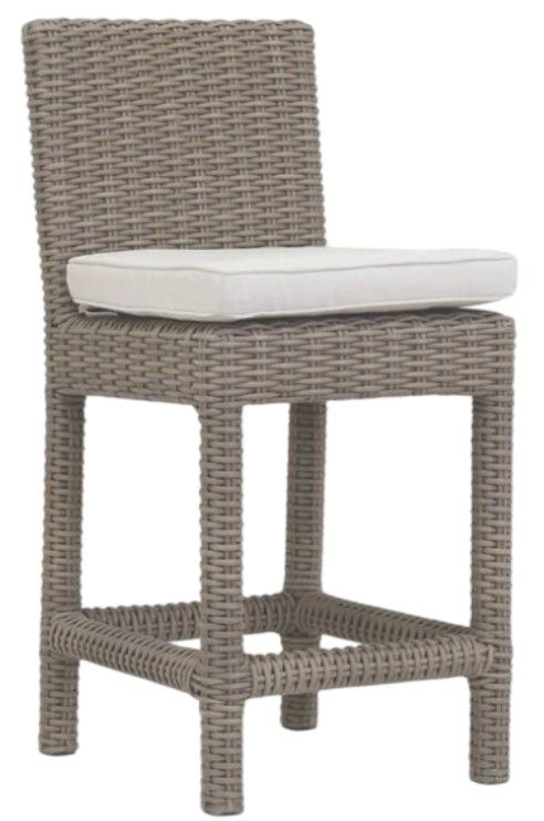 Sunset West Coronado Driftwood Resin Wicker Outdoor Counter Stool with Canvas Flax Cushion-0