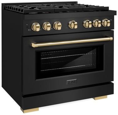 ZLINE Autograph Edition 36" Black Stainless Steel Pro Style Gas Range with 6 Burner Cooktop-3