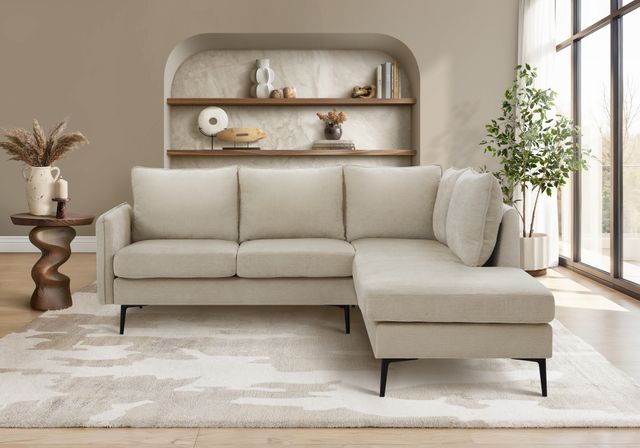 Monarch Specialties Inc. Beige 86" Right-Arm Facing Sofa Sectional and Chaise with Black Metal Legs-1