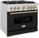ZLINE Classic 36" Satin Stainless Steel Pro Style Dual Fuel Range with Black Matte Door and Champagne Bronze Accents-3