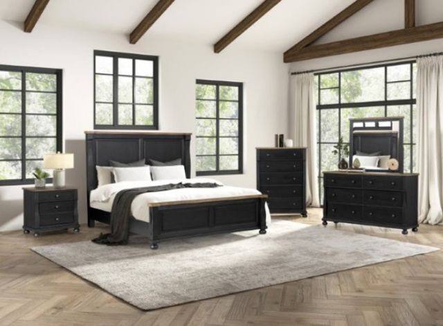 Furniture of America® Neue Mills Farmhouse Black/Rustic Oak 3-Drawer Nightstand-2