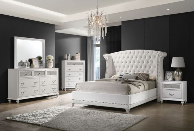 Coaster® Barzini White Wingback Tufted Eastern King Bed -1