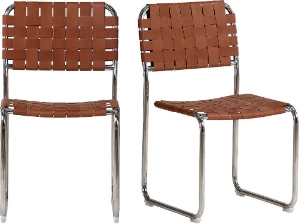 Moe's Home Collection Moma 2-Piece Brown Leather Dining Chair Set-3