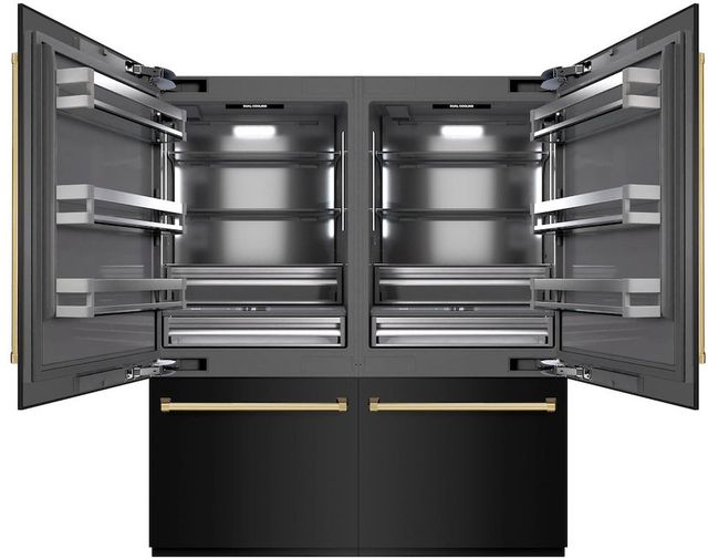 ZLINE Autograph Edition 72" 39.6 Cu. Ft. Black Stainless Steel Built-In French Door Refrigerator with Water Dispensers, Ice Makers, and Polished Gold Accents-1