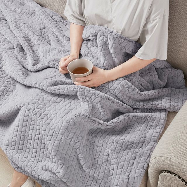 Olliix by Madison Park Olivia Grey Carved Serengeti Fur Throw-4