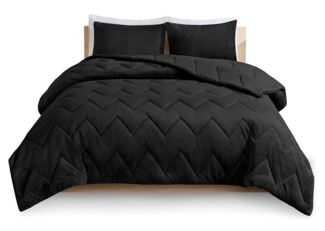 Olliix by Intelligent Design Kai Black King Quilted Reversible Microfiber to Cozy Plush Comforter Set-1