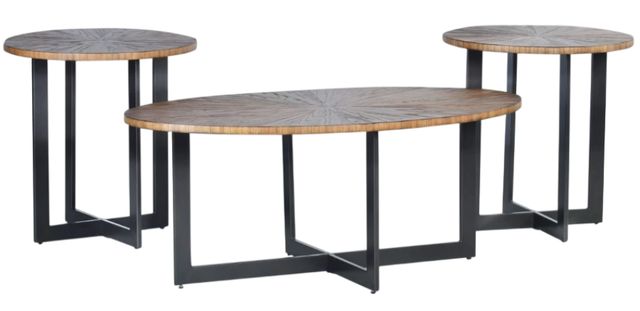 Steve Silver Co. Colton 3-Piece Pecan Occasional Table with Black Base Set-0