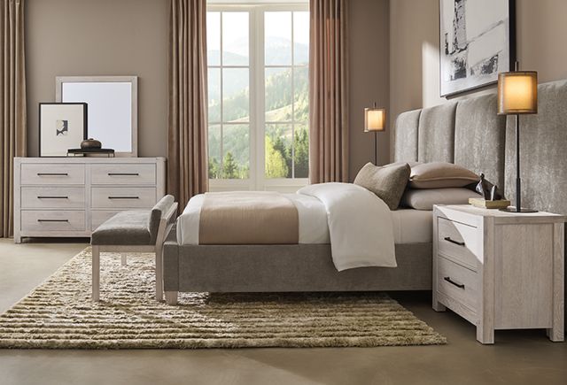 Artisan & Post by Vaughan-Bassett Joinery Brindle Gray/Washed White Oak Queen Upholstered Wall Panel Bed-2