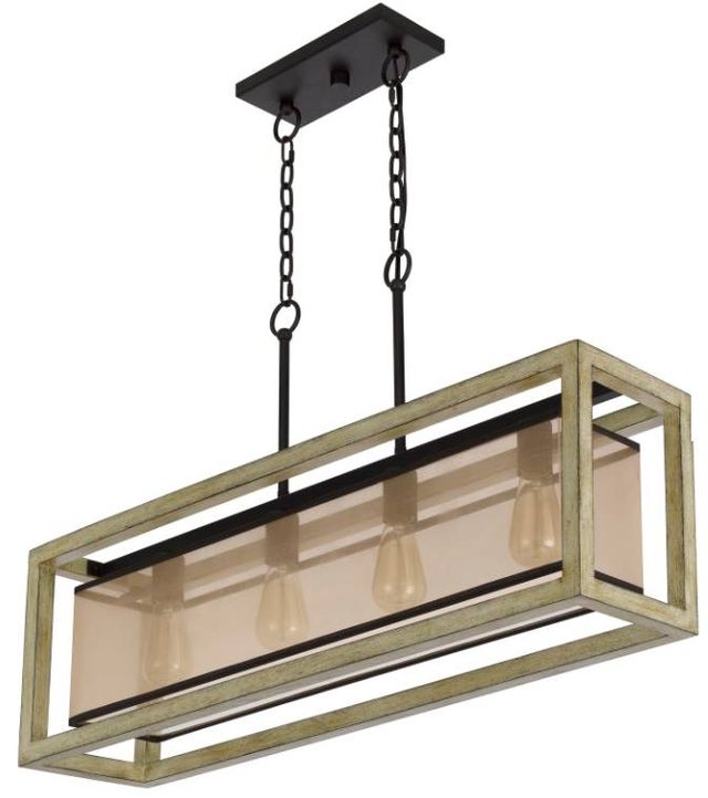 Cal® Lighting & Accessories Palencia 4-Light Distressed Oak Chandelier with Organza Shade-2