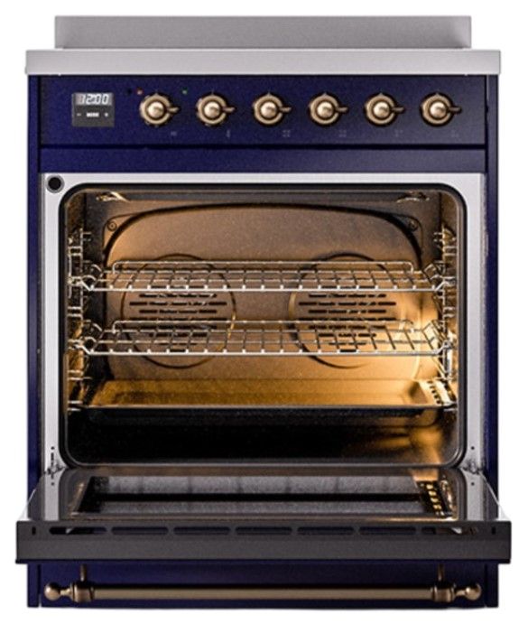 Ilve® Nostalgie II Noblesse 30'' Midnight Blue Pro Style Induction Range with Burnished Trim-1
