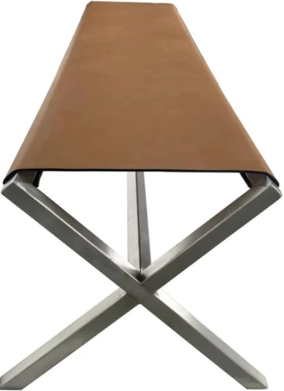 Modus Furniture One Brushed Stainless Steel/Cognac Dining Bench-3