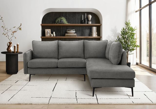 Monarch Specialties Inc. Grey 86" Right-Arm Facing Sofa Sectional and Chaise with Black Metal Legs-1