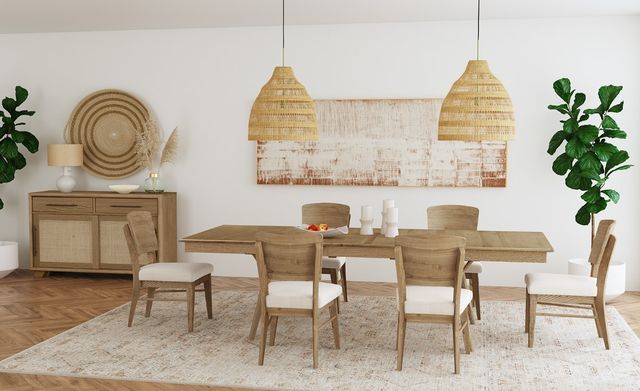 A-America® Barbossa Dark Caramel Dining Table and SixBeige/Dark Caramel Upholstered Dining Side Chair-4