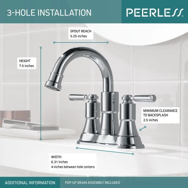 Peerless Westchester® Chrome 2-Handle Centerset Bathroom Faucet-2