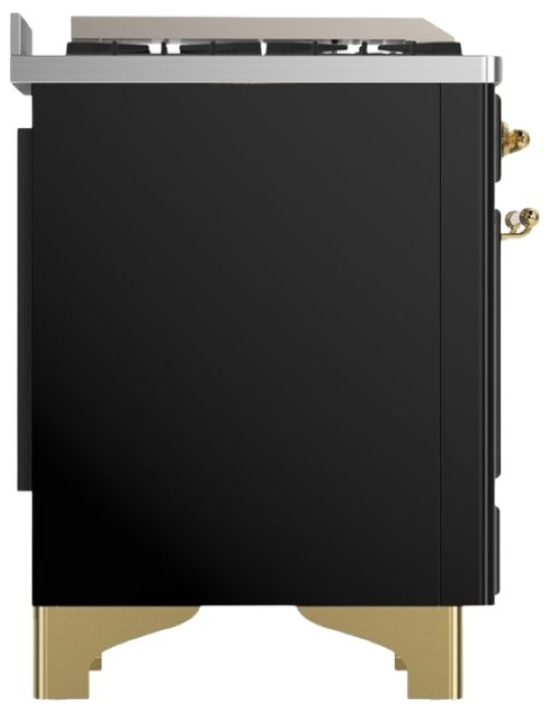Ilve® Majestic III 48" Glossy Black Pro Style Dual Fuel Liquid Propane Range with Solid Door and Brass Trim-3