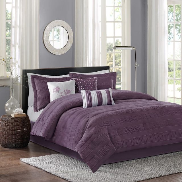 Olliix by Madison Park Hampton 7 Piece Plum California King Comforter Set-0
