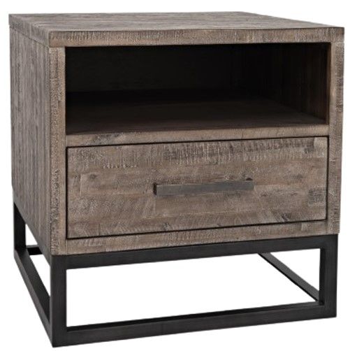Jofran Inc. East Hampton Distressed Gray End Table with Black Base-0