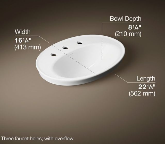 Kohler Serif® White 22.25" Widespread Oval Drop-In Bathroom Sink-3